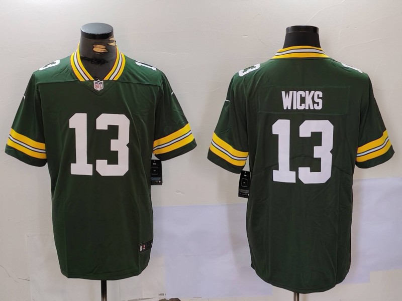 Men's Green Bay Packers Dontayvion Wicks #13 Green Jersey
